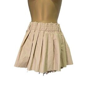 Y2K Paperbag Pleated Mini Skirt Womens Med Grunge Beige Raw Hem Skater Divided